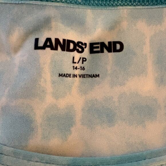 Lands' End Swim Shirt Rash Guard Top Women’s Large Blue & White Beach Cover Up - Picture 8 of 12